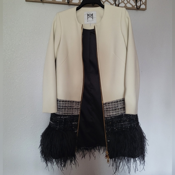 ASO Scream Queens Milly white feathered trim coat - Picture 4 of 7